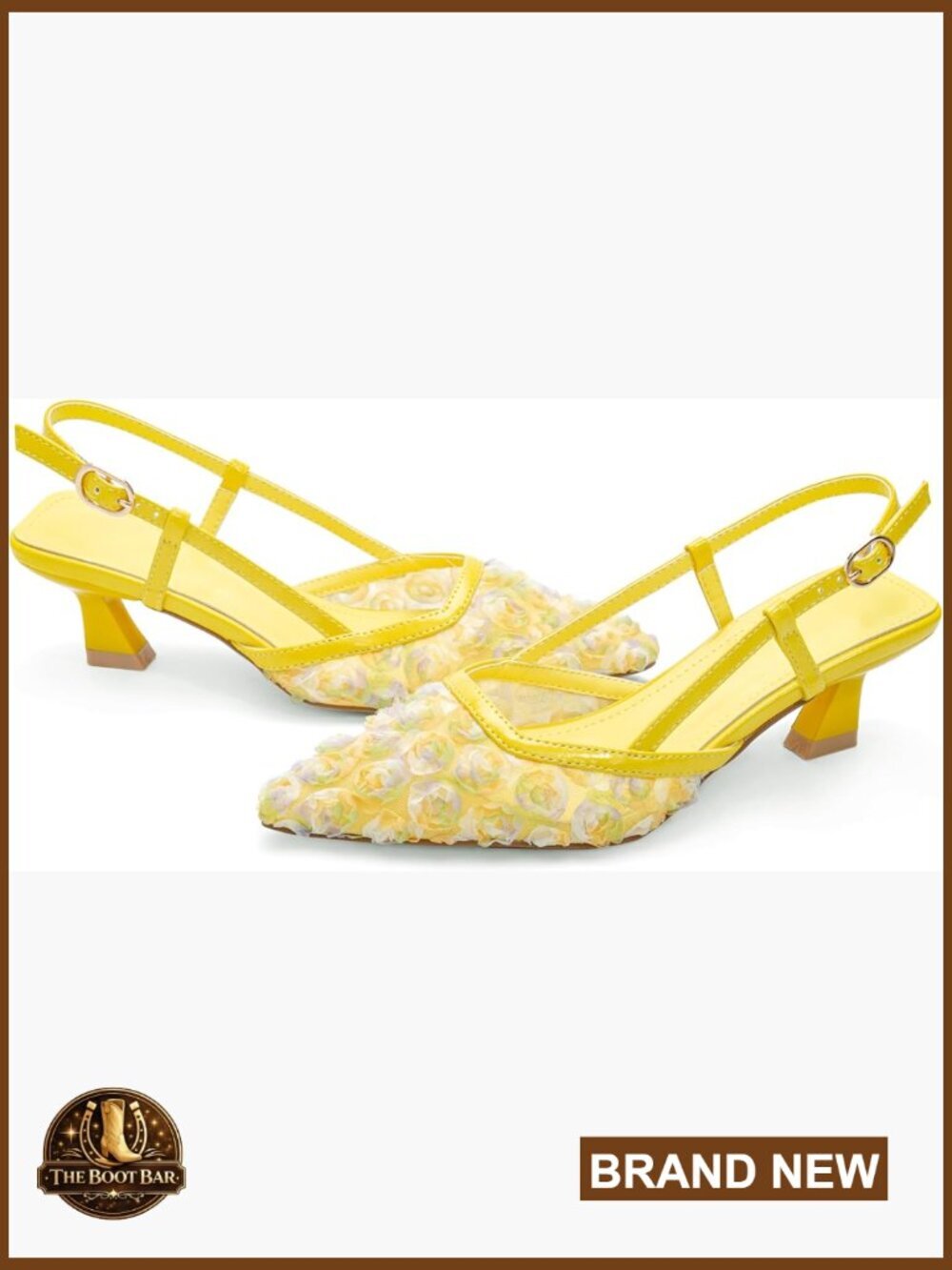 Floral Mesh Kitten Heel Sandals, Pointed Toe Slingback, Wedding Party Shoes